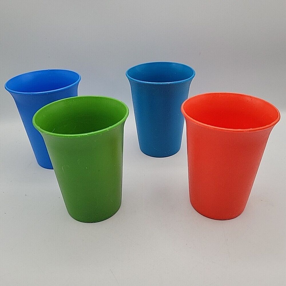 Vintage Tupperware #109 Bell Tumblers 7oz Cups - Green/Orange/Blue Lot 4
